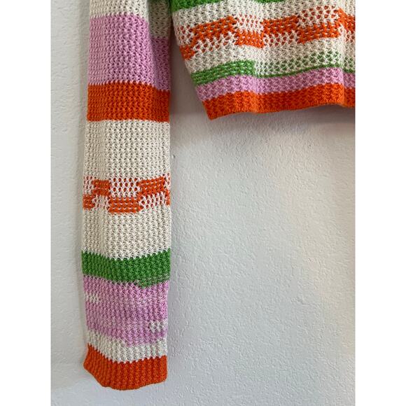 Grey Bandit Crochet Knit Striped Cropped Blouse Womens XL Beach Coastal Fairy - Picture 10 of 16